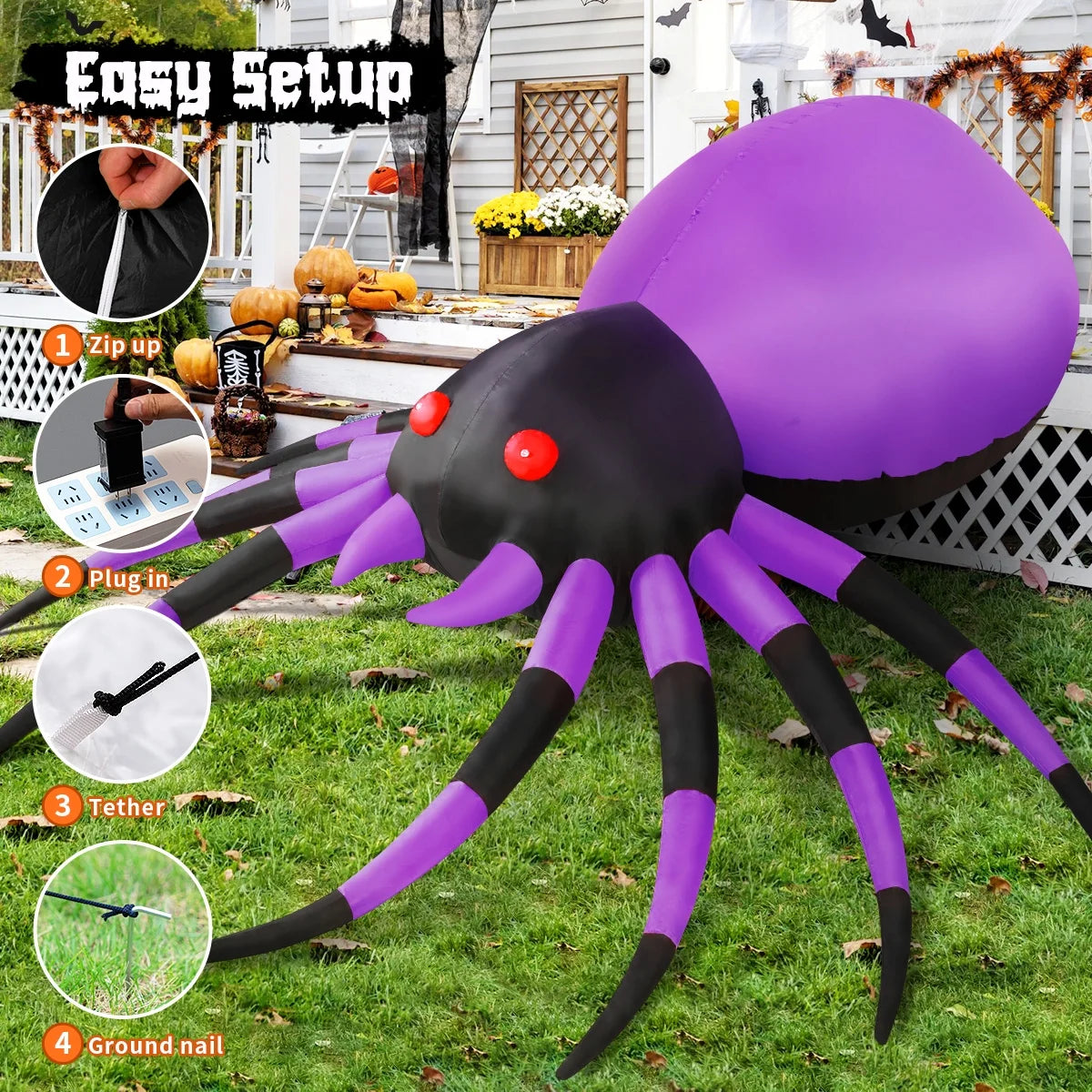 Get Ready to Be Spooked: 5-Foot Inflatable Halloween Spider with LED Lights for a Fang-tastic Yard Display!