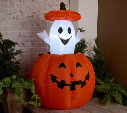 Hay & Harvest 48" Inflatable Peek-A-Boo Ghost with Jack-O-Lantern