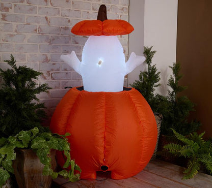 Hay & Harvest 48" Inflatable Peek-A-Boo Ghost with Jack-O-Lantern