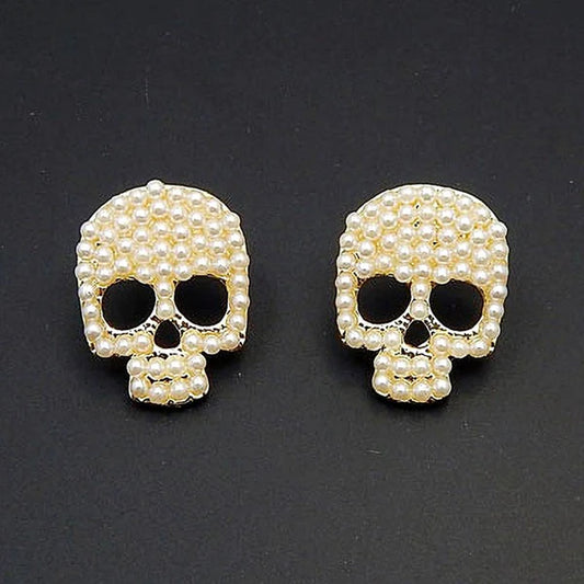 Faux Pearls Skull Shape Stud Earrings