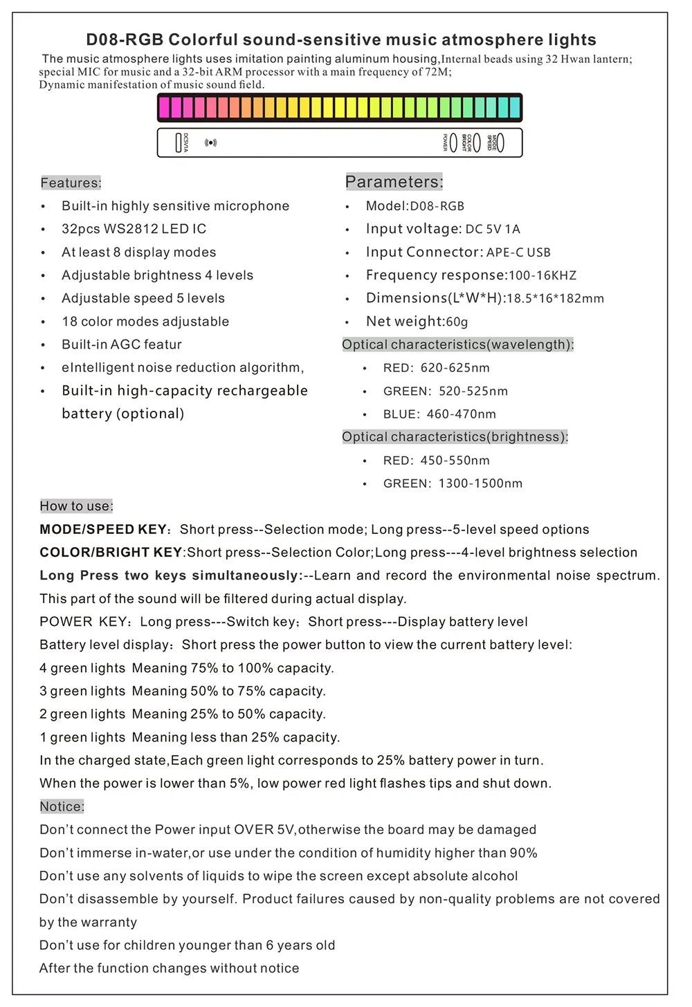 Sound Activated RGB Light Bar