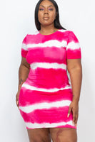 PLUS Size Stripe Tie-Dye Printed Midi Dress