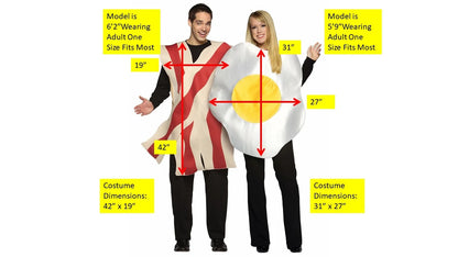 Bacon and Egg Couple Costume Adult Halloween Costume One Size Fits Most Unisex Multi Color