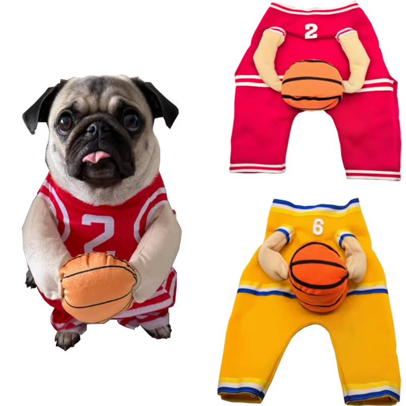 Dog Basketball Costume with Ball Dog Clothes T-Shirts for Small Dogs Pets Articles Puppy Autumn Pet Cotton Vests