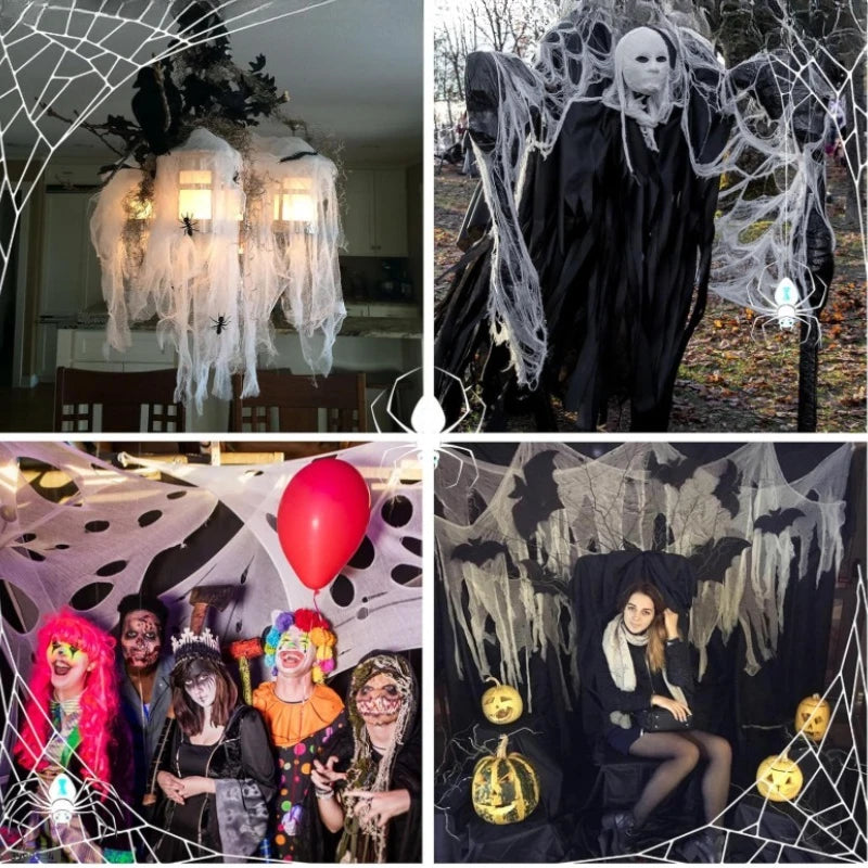 Giant Halloween Stretchable Spider Web Cotton Cobweb Decor for Haunted House Graveyard Indoor Outdoor Scary Party Supplies
